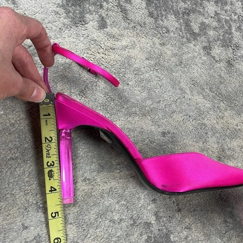 New The Attico Perine Satin Pumps Pointed Toe Fuchsia Pink Sz 36.5